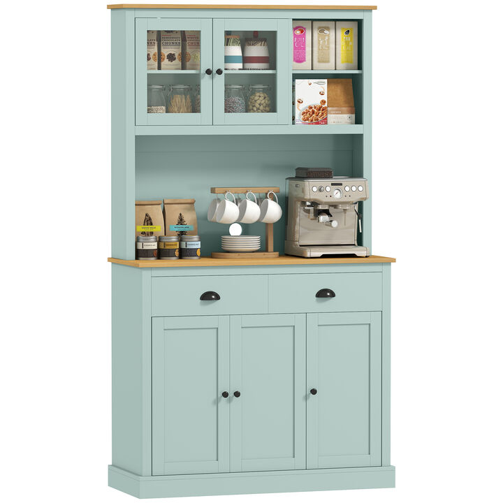 Hivvago 71" Kitchen Hutch with Glass Doors and Drawers