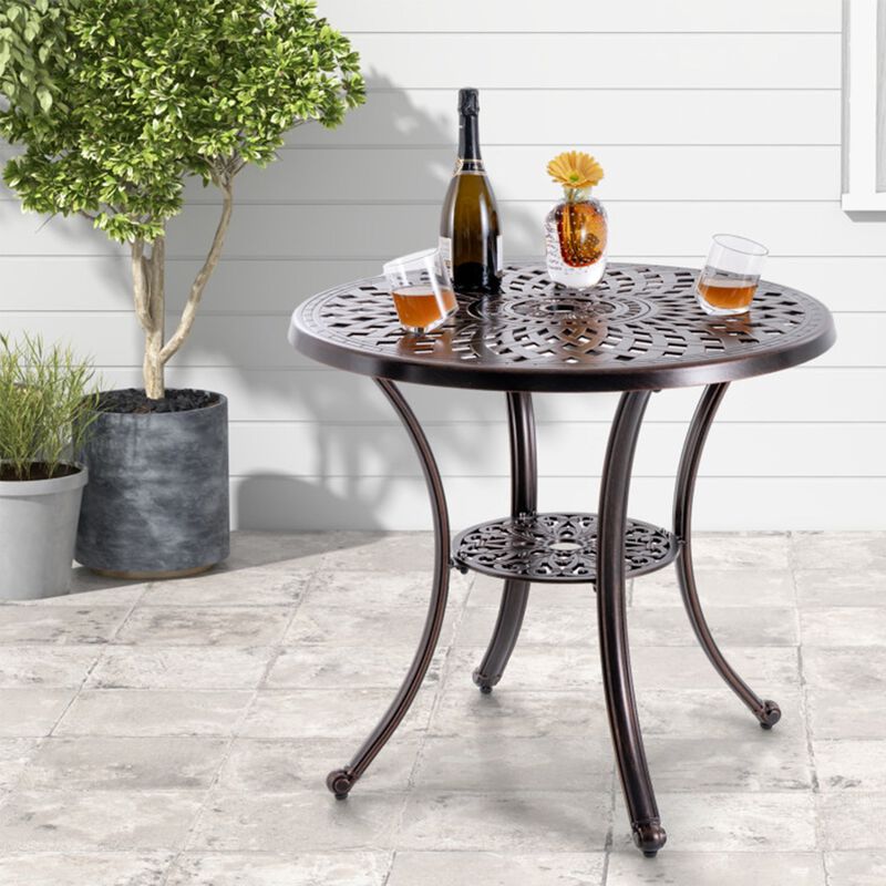 31" Round Cast Aluminum Patio Bar Table with 2" Umbrella Hole image number 5