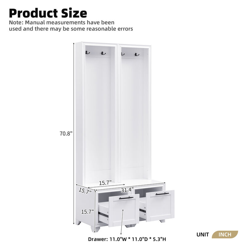 Merax Free Standing Hall Tree Seating Bench with Storage Drawers