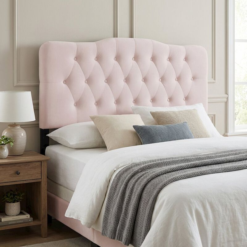 Diamond Tufted Velvet Queen Headboard with Performance Fabric and Plush Padding image number 3