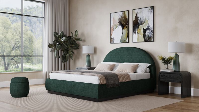 Flex Queen-size Upholstered Bed in Emerald Chenille