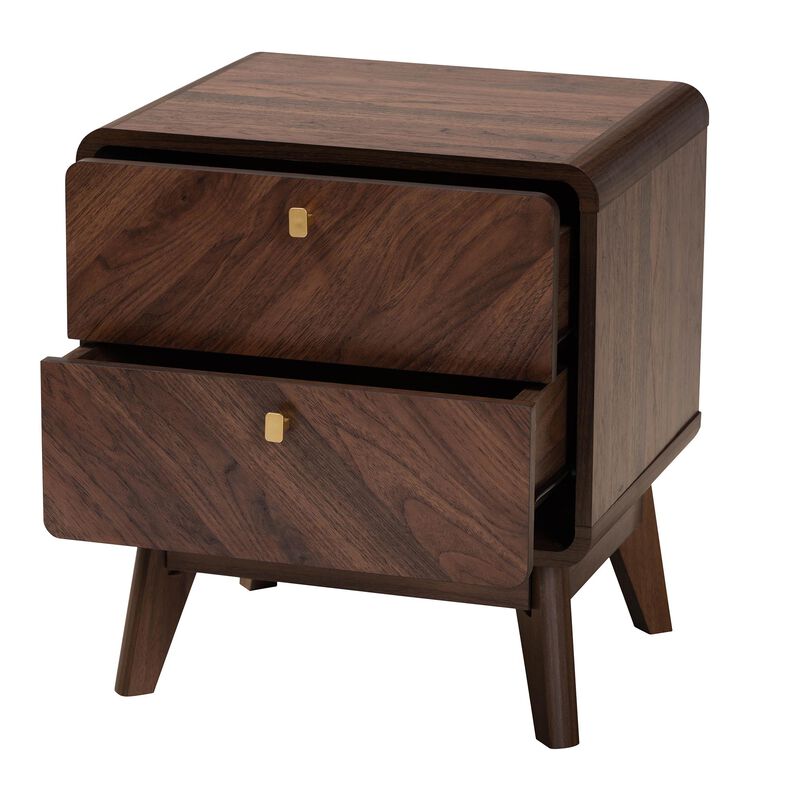 Baxton Studio Markell Mid Century Transitional Walnut Brown Finished Wood 2 Drawer Nightstand