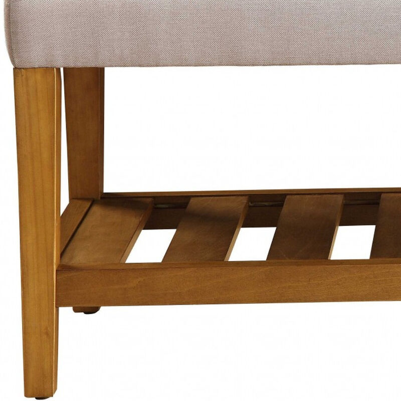 Upholstered Polyester Bench with Open Shelves for Entryway or Bedroom Storage image number 2