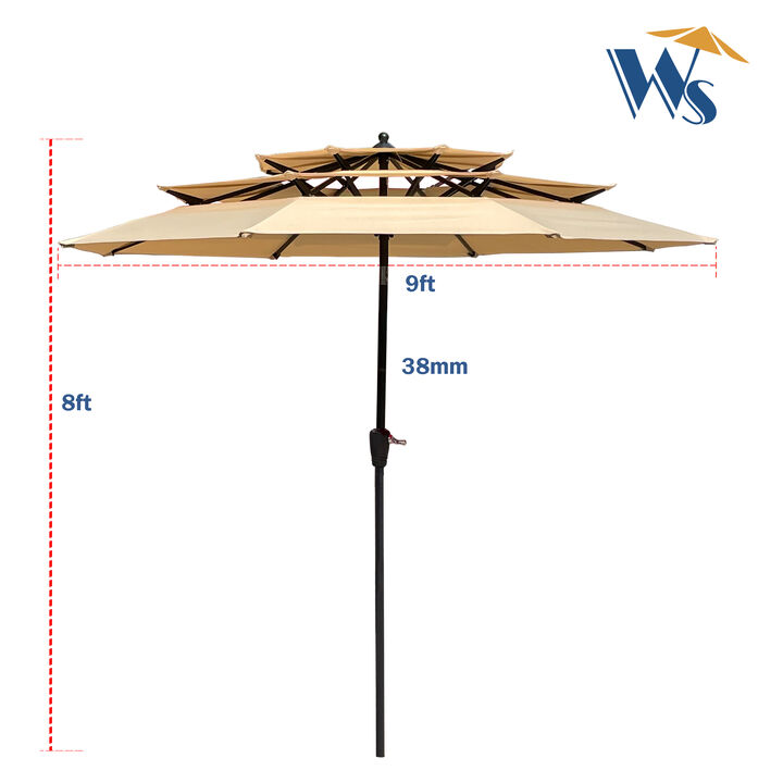 9 Ft Outdoor Patio Umbrella with Crank, Tilt, and Wind Vents for Pool Shade in Garden, Deck, and Backyard