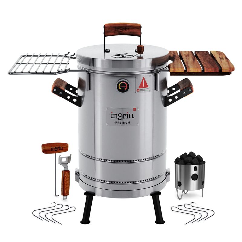 3-in-1 Stainless Steel Smoker Barrel Grill Premium &ndash; Portable Charcoal BBQ with Thermometer, 12 lbs Outdoor Cooking Smoker for Camping, Backyard & Home BBQ INGRILL image number 0