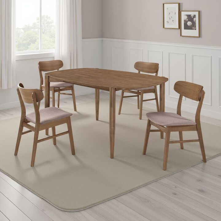 Dora 5pc Dining Table n 4 Chairs Set, Curved Scandinavian, Walnut Brown