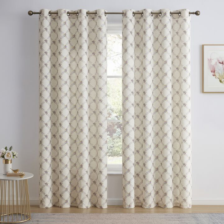 THD Morgan Floral Decorative Light Filtering Grommet Window Treatment Curtain Drapery Panels for Bedroom & Living Room - Set