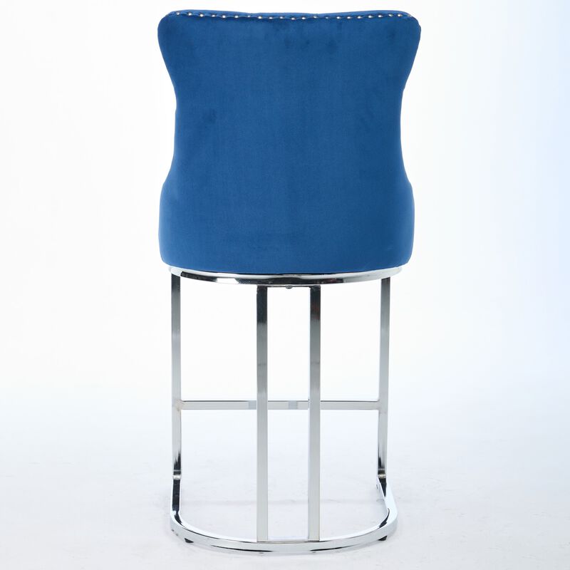 Streamdale 25" Velvet Counter Height Bar Stools (2 Pack) with Button Back and Metal Legs