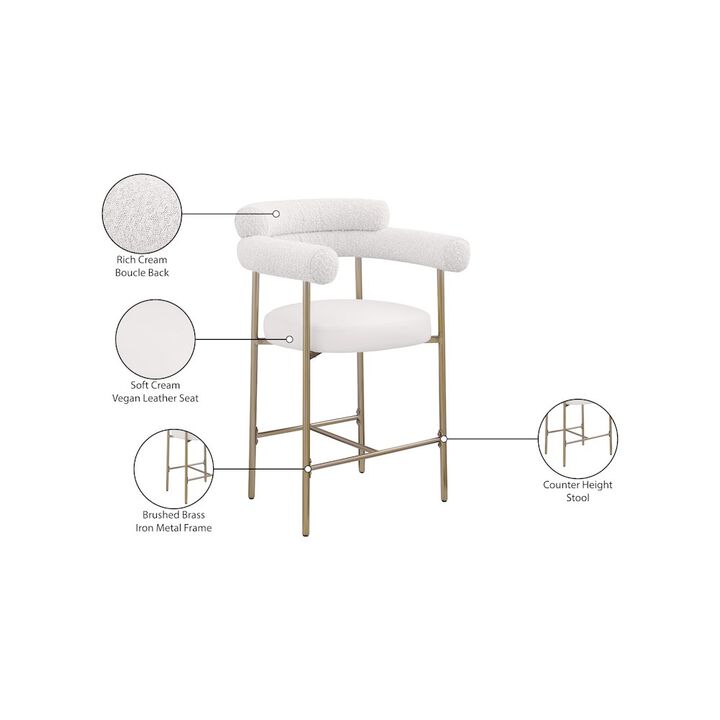 Meridian Furniture Blake Boucle Fabric / Vegan Leather Counter Stool, Set of 2