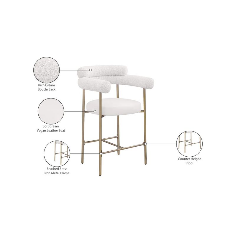 Meridian Furniture Blake Boucle Fabric / Vegan Leather Counter Stool, Set of 2