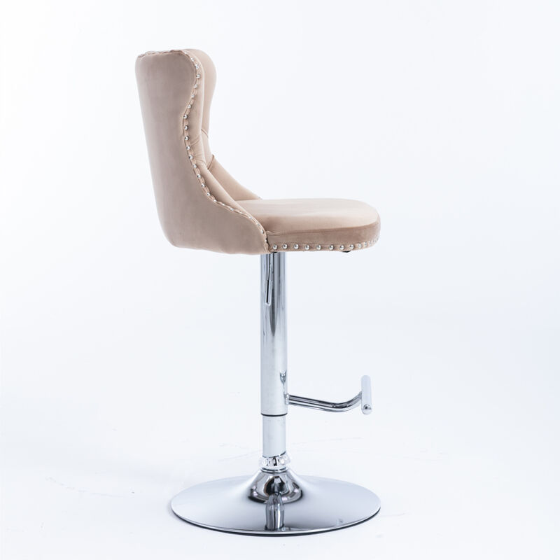 Streamdale Adjustable Khaki Velvet Bar Stools, Set of 2 image number 3