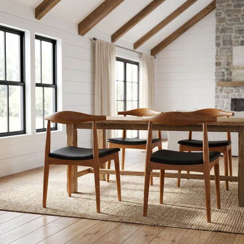 Wooden Dining Chairs for Kitchen and Modern Dining Room Tables, Black, Set of 4 image number 4