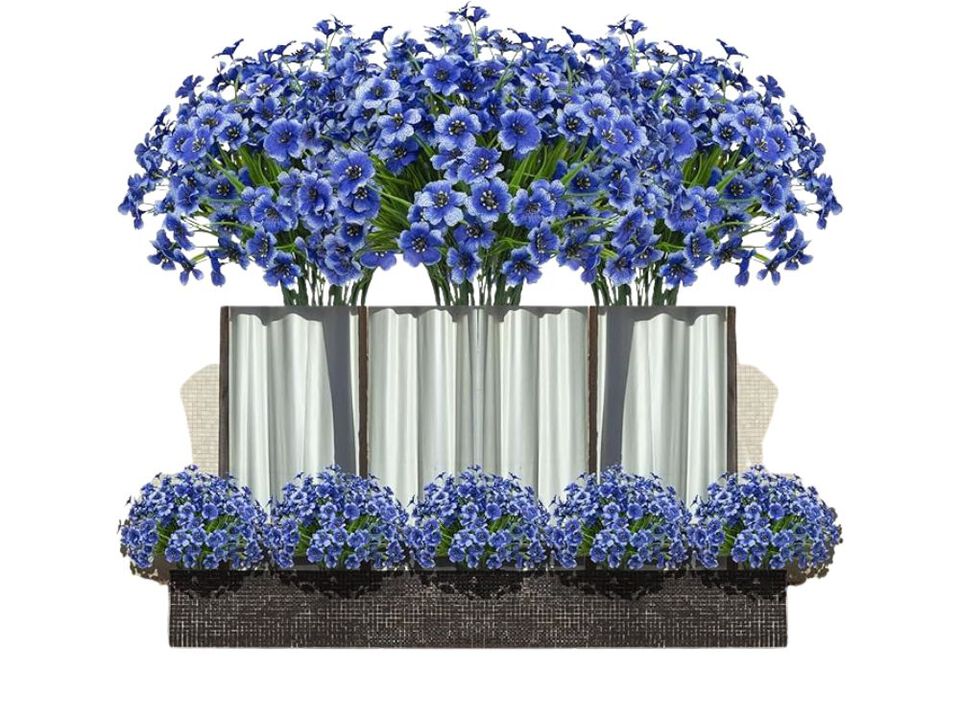 Blue Artificial Hanging Flowers UV Resistant Outdoor Garden Porch Decor