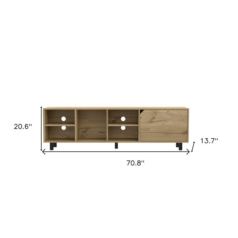 HomeRoots 71" Natural Wood Enclosed and Open Storage TV Stand image number 3