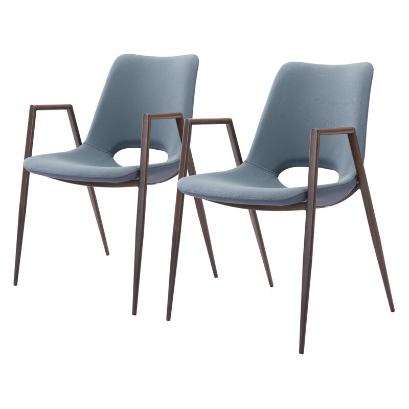 Set of Two Upholstered Faux Leather Dining Chairs with Armrests & Open Back