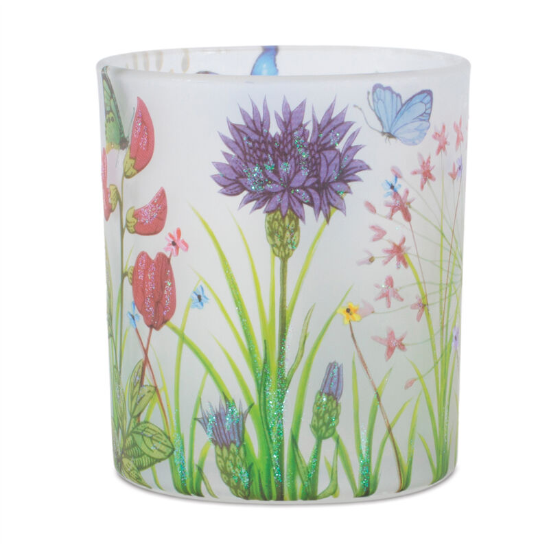 HomeRoots Set of Six Green White Green And Purple Floral Glass Tabletop Votive Candle Holders image number 4