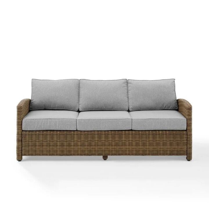 FurniFact Elegant Beige Outdoor Sofa with All-Weather Resin Wicker Design