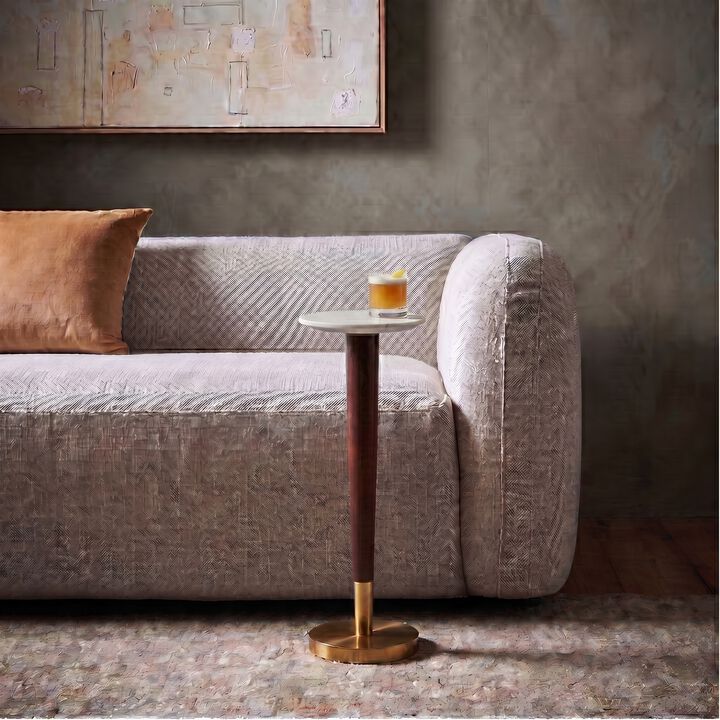 Rowena Interiors Acacia Wood and Metal Martini Table with Marble Top, Walnut and Brass