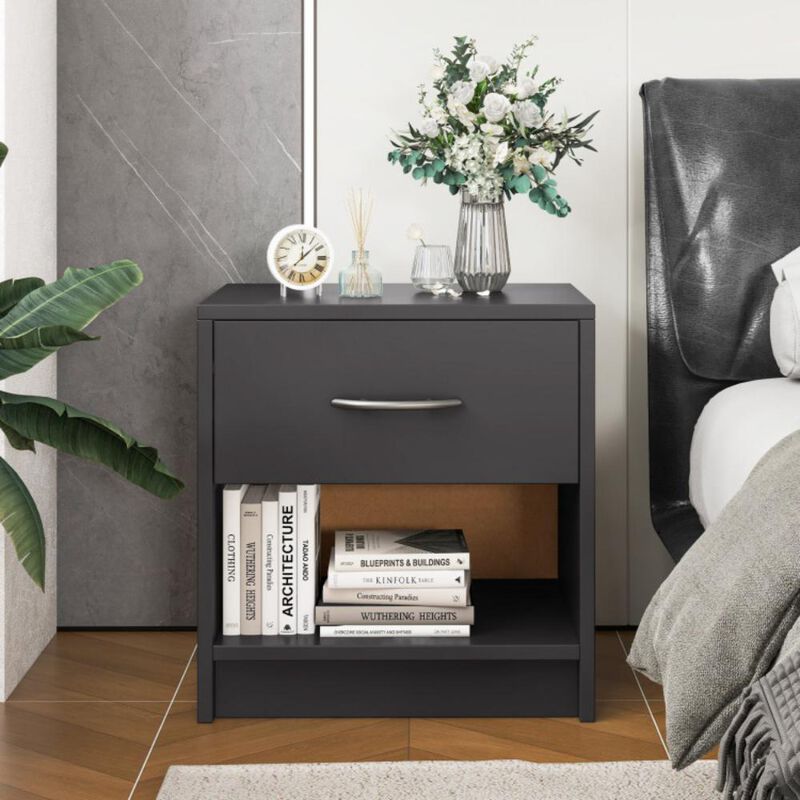 Hivvago Bedside Table Nightstand with Drawer and Open Storage Shelf