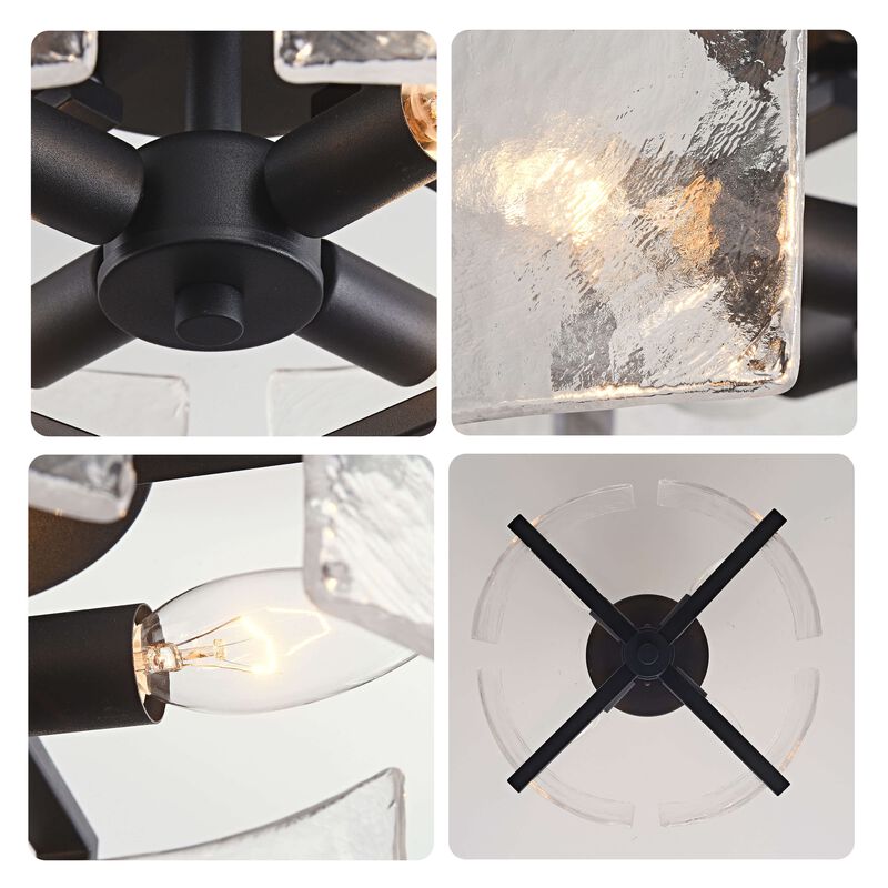 Emma Black 4-Light Metal Frame Textured Glass Panels Flush Mount image number 2
