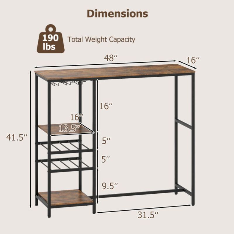 Hivvago Long Bar Table Bar Height Dining Table with Storage Shelves