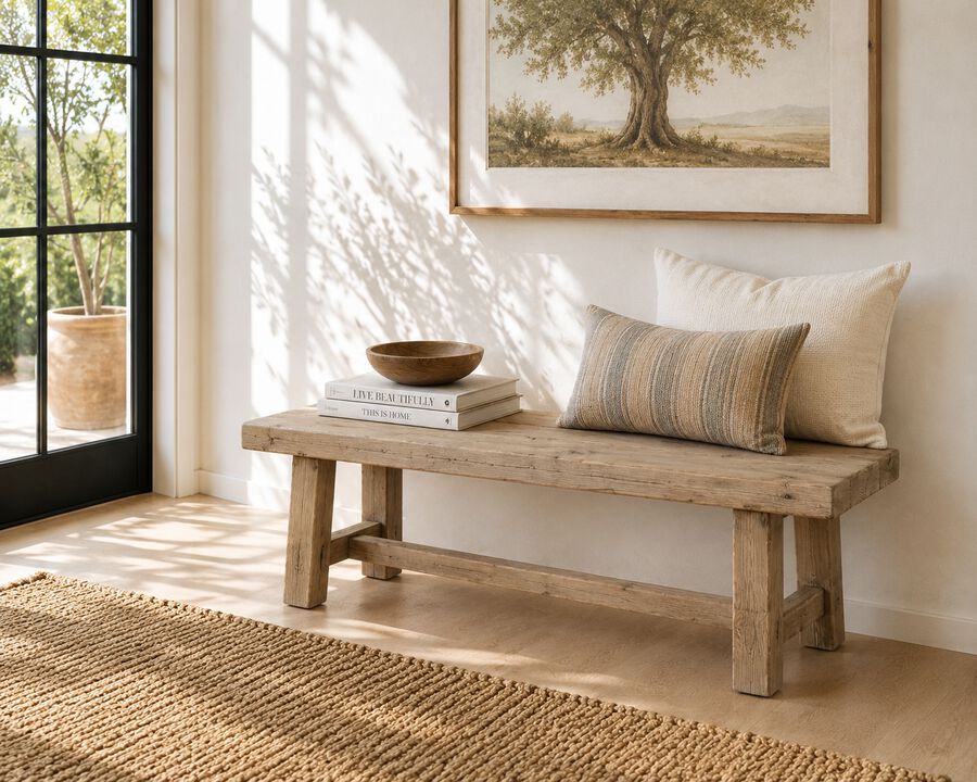 Pine Entryway Bench in Weathered Natural