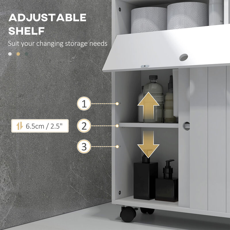 kleankin Bathroom Toilet Paper Cabinet on Wheels with Storage Cabinets image number 7