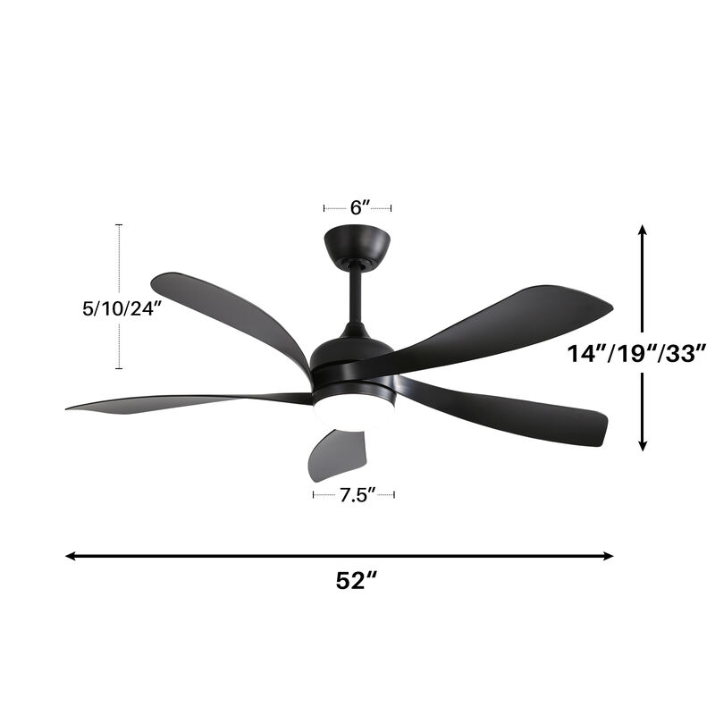 52 Inch Modern Ceiling Fan With 3 Color Dimmable 5 ABS Blades Remote Control With Led Light image number 3