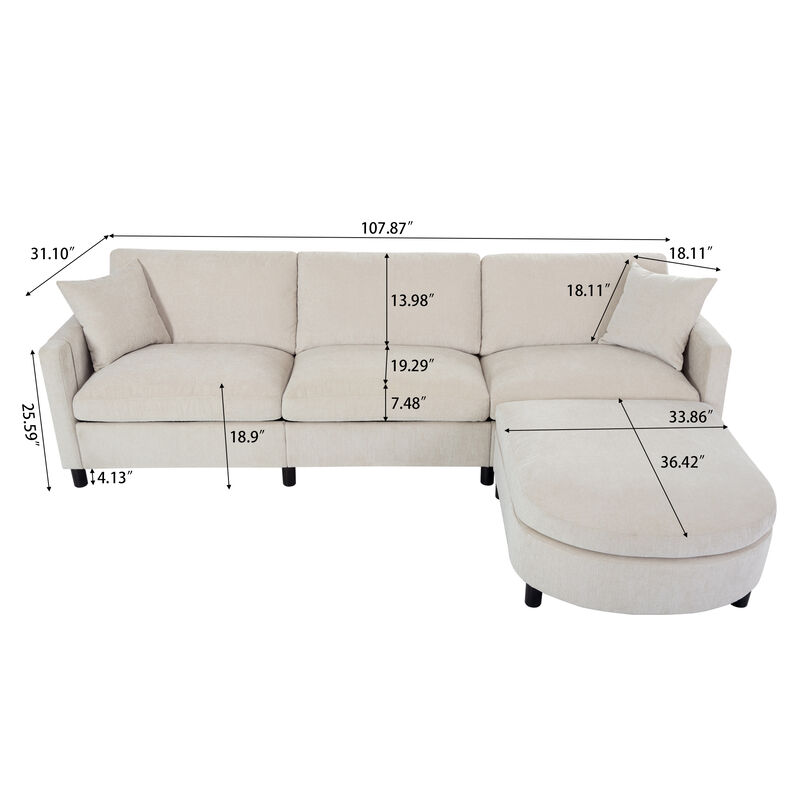 107.8" Sectional Sofa Couch 1 Ottoman image number 5
