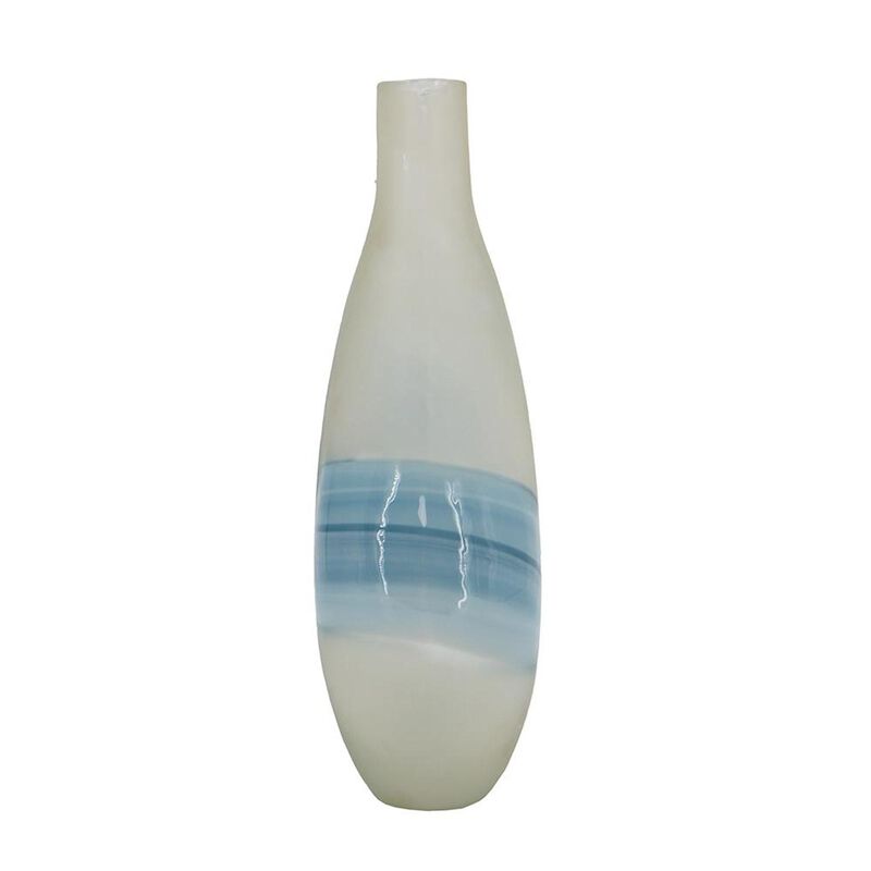 HomeRoots 16" White And Blue Swirl Art Glass Table Vase image number 3