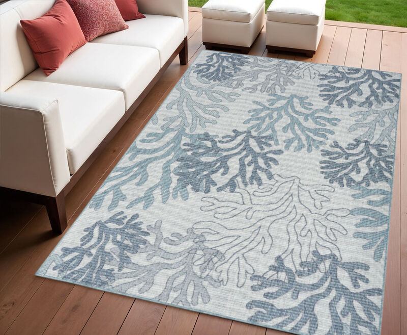 HomeRoots 4' X 6' Navy Blue Ivory And Blue Nautical Indoor Outdoor Area Rug image number 1