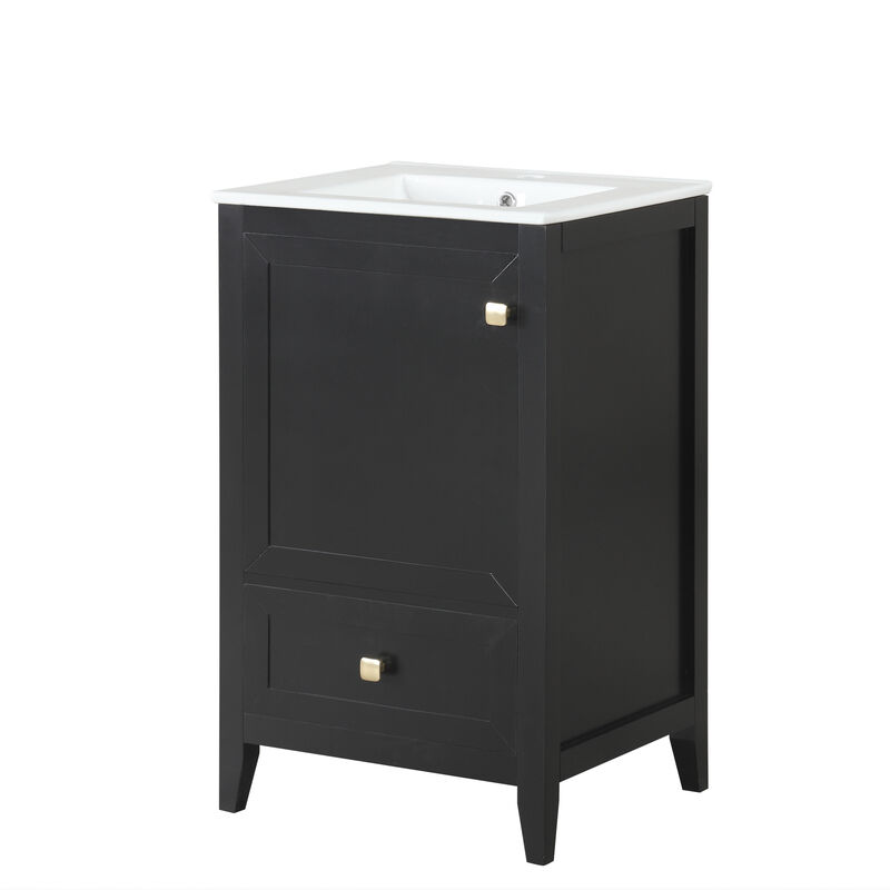 Whisen Bathroom Vanity with Sink, Vanity Cabinet with Soft Closing Door, Storage Rack and Drawer - White