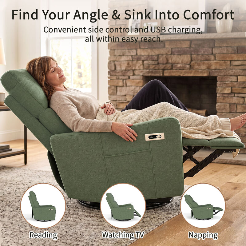 Power Swivel Recliner Rocking Chair,  270&deg; Swivel Rocker Chair, Upholstered Fabric Glider Recliner Nursery image number 3