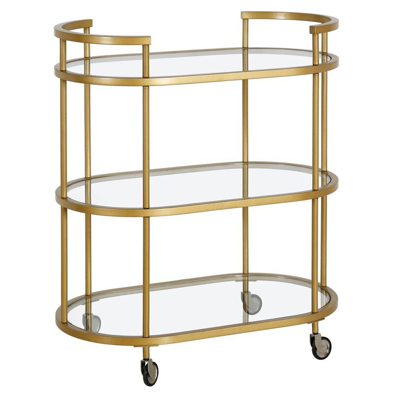 Hudson&Canal Leif 30'' Wide Oval Bar Cart in Brass