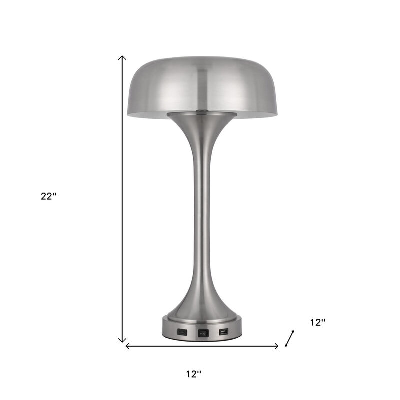 Hivvago 22" Nickel Metal Two Light Usb Table Lamp With Nickel Dome Shade
