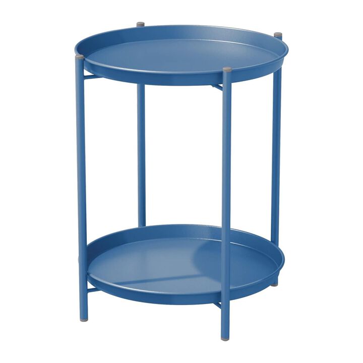Mondawe Outdoor 2-Tier All-Iron Side Table w/ Powder-Coated Steel Trays, Rust-Resistant Frame