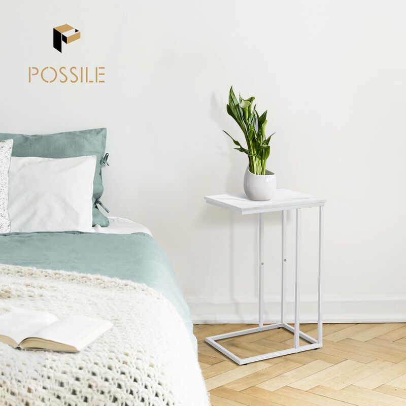 Possile C Shaped End Table Set of 2 for Sofa and Bed, Couch Tables That Slide Under, Side Table for Couch with Faux Marble Top,