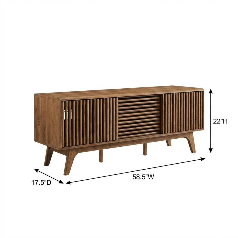Brown wood TV stand with sleek design and versatile storage solution image number 2