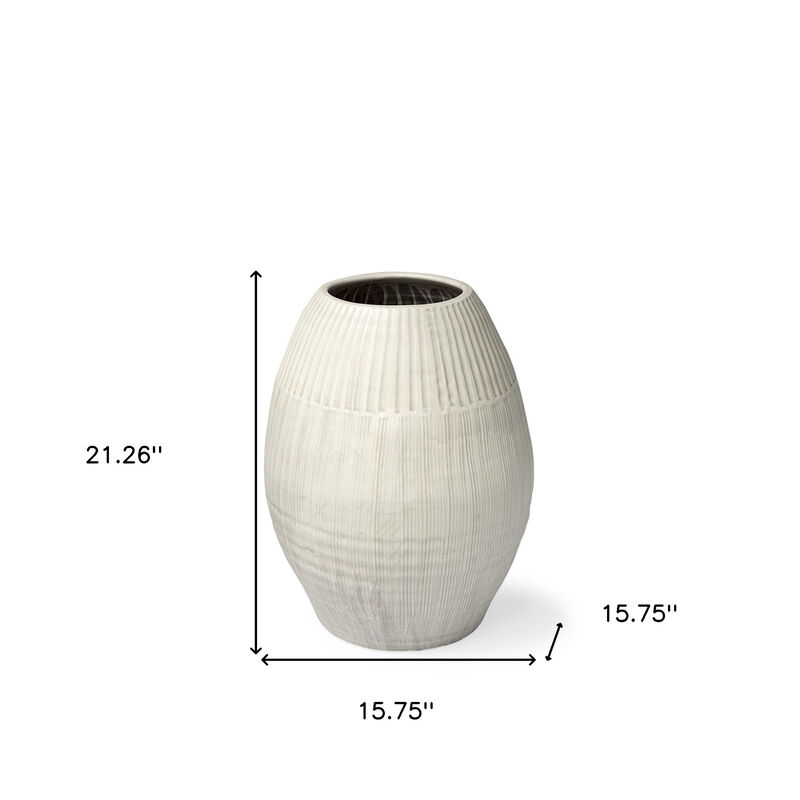 HomeRoots 21" White Striped Ceramic Cylinder Floor Vase image number 6