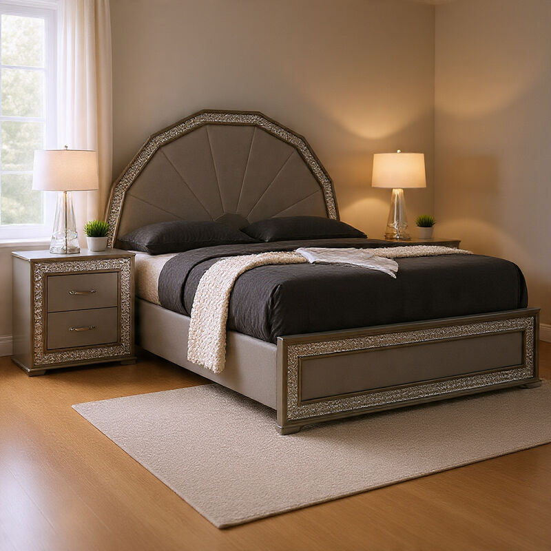 Queen Bedroom Set, Metallic Gray, Silver Wood, 2 Piece Set with Nightstand image number 8