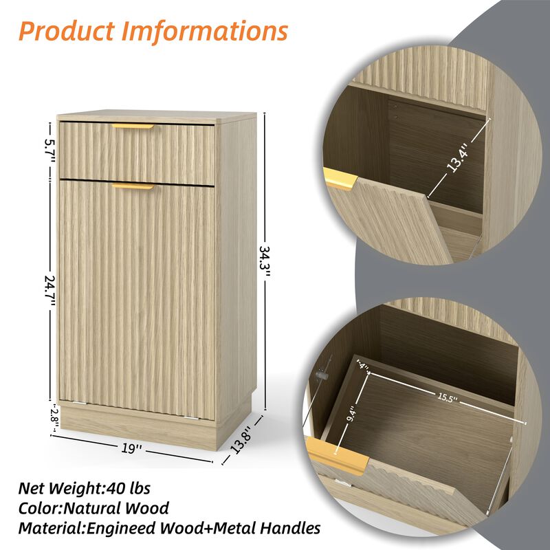 10 Gallon Tilt Out Trash Can Cabinet with Pull Out Bin Oak Finish image number 2