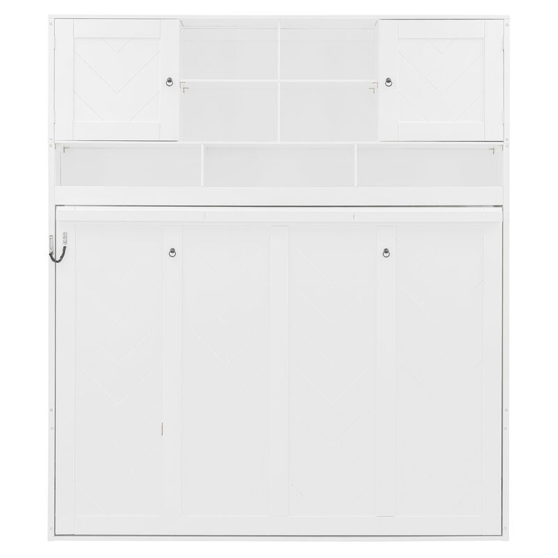 Whisen Queen Size Wall Murphy Bed with Ample Storage Space and Chevron Stripes