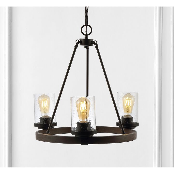 Coronet 20" 3-Light Iron/Seeded Glass Rustic Farmhouse LED Chandelier, Oil Rubbed Bronze