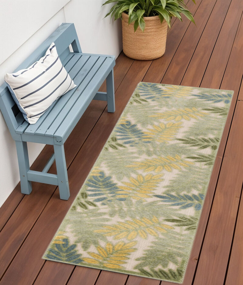HomeRoots 6' Green Yellow And Blue Palm Leaf Indoor Outdoor Runner Rug image number 1