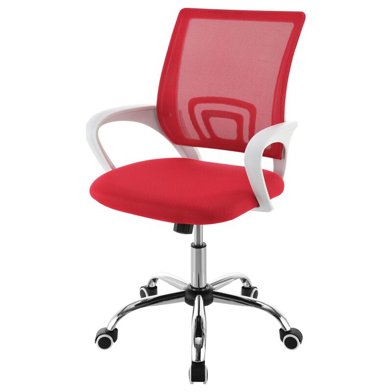 Fera Rolling Office Chair, Adjustable Chrome Base, Red Mesh Fabric - Benzara