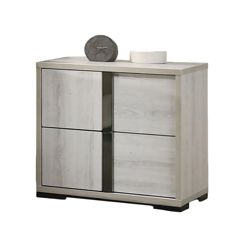 Hyao 4pc Queen Bedroom Set w LED Headboard, Whitewash, Dresser Mirror image number 3