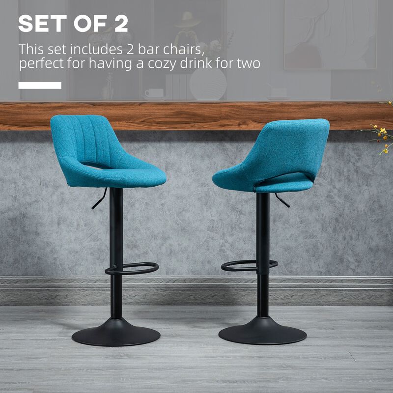 Modern Bar Stools, Swivel Bar Height Barstools Chairs with Adjustable Height, Round Heavy Metal Base, and Footrest, Set of 4, Blue image number 4