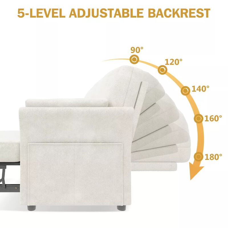 3-in-1 Pull Out Sleeper Sofa with Reclining Backrest & Side Pocket Convertible Sofa Bed Living Room image number 3