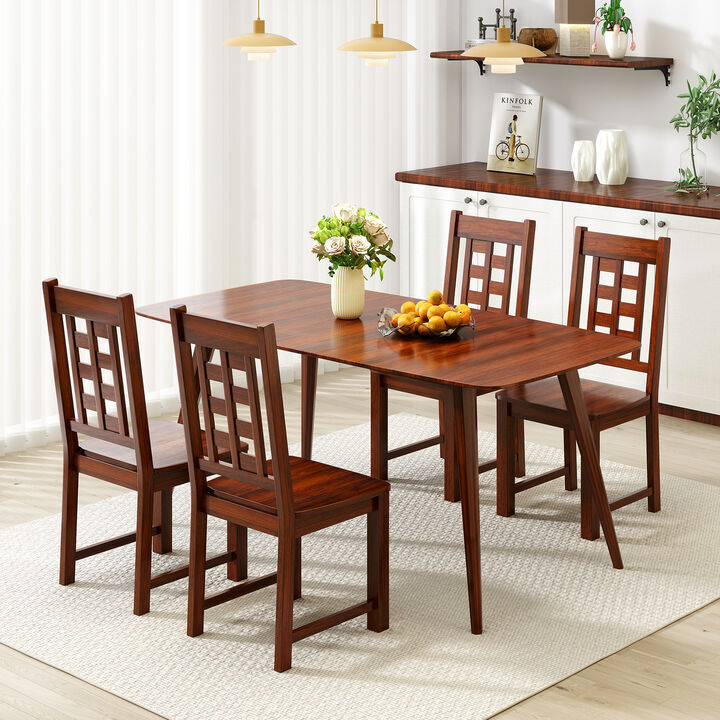 Set of 2 Kitchen Chairs with Solid Rubber Wood Frame and Wooden Seat