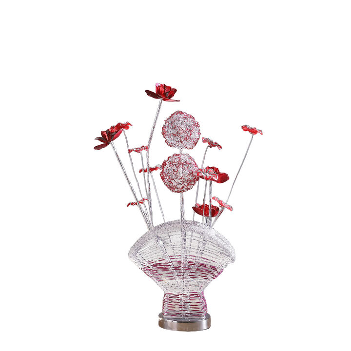 HomeRoots 22" Silver and Clear Metal and Acrylic Red Rose Bedside Lamp